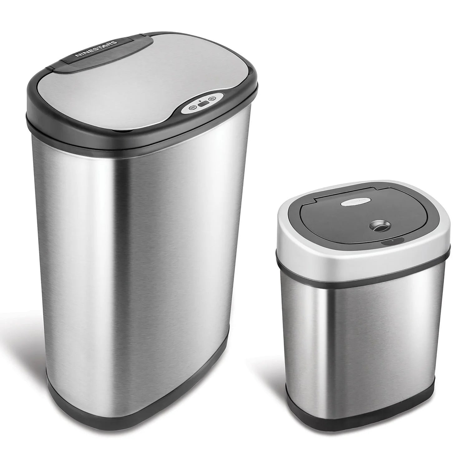 Ninestars 13 Gal & 3 Gal Automatic Touchless Oval Infrared Motion Sensor Trash Can, Silver & Black - Bellso